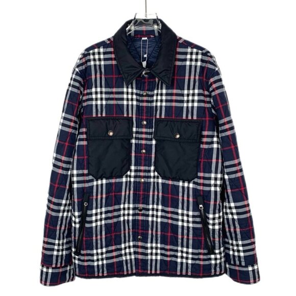 Burberry Blue Cotton Jacket with Twin Pockets & Check Paneling